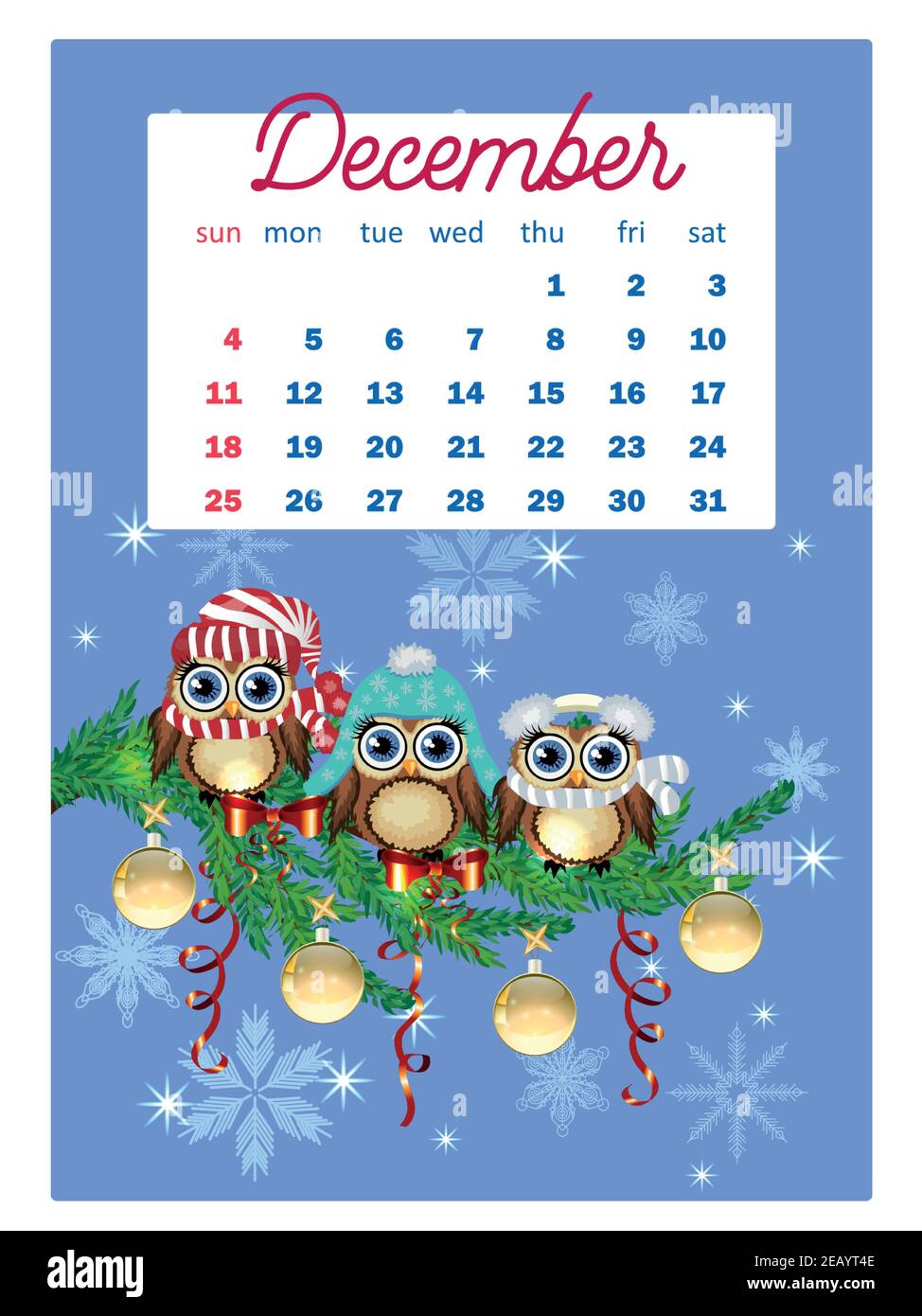 Calendario 2022. Lindo calendario con divertidos búhos de dibujos animados.  Lindos búhos y pájaros para cada mes. Pared vertical calendario para 2022,  la semana comienza el domingo Imagen Vector de stock - Alamy