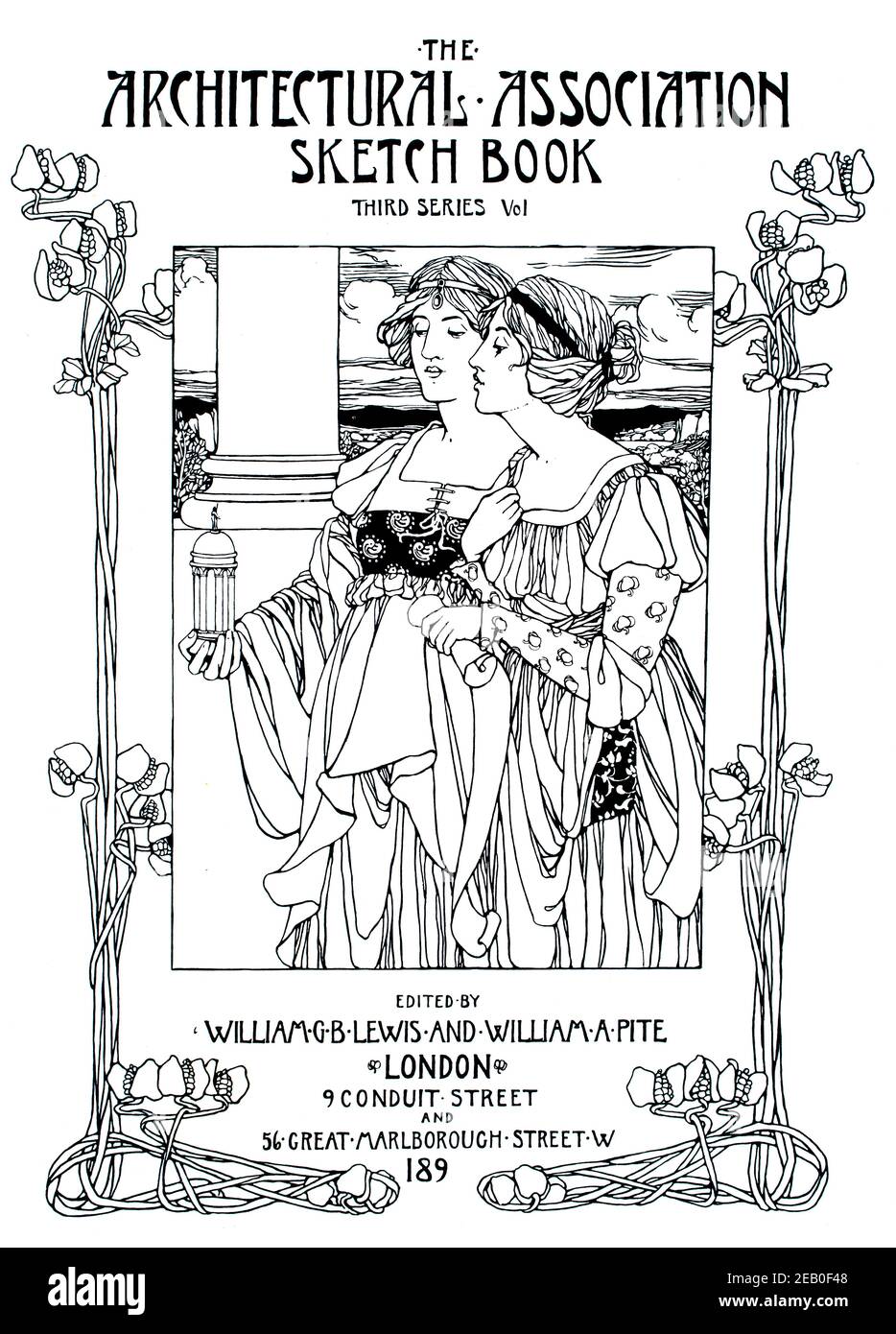 Art nouveau Architectural Association sketch book, title page design by Osmund M Pittmann en 1898 volumen 14 del estudio una revista ilustrada de F Foto de stock