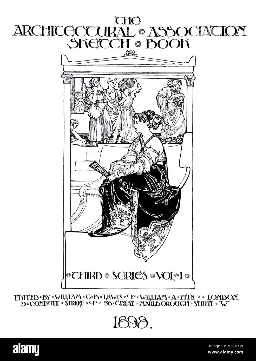 Asociación arquitectónica de dibujo libro, diseño de página de título por George Murray en 1898 el estudio una revista ilustrada de arte fino y aplicado Foto de stock