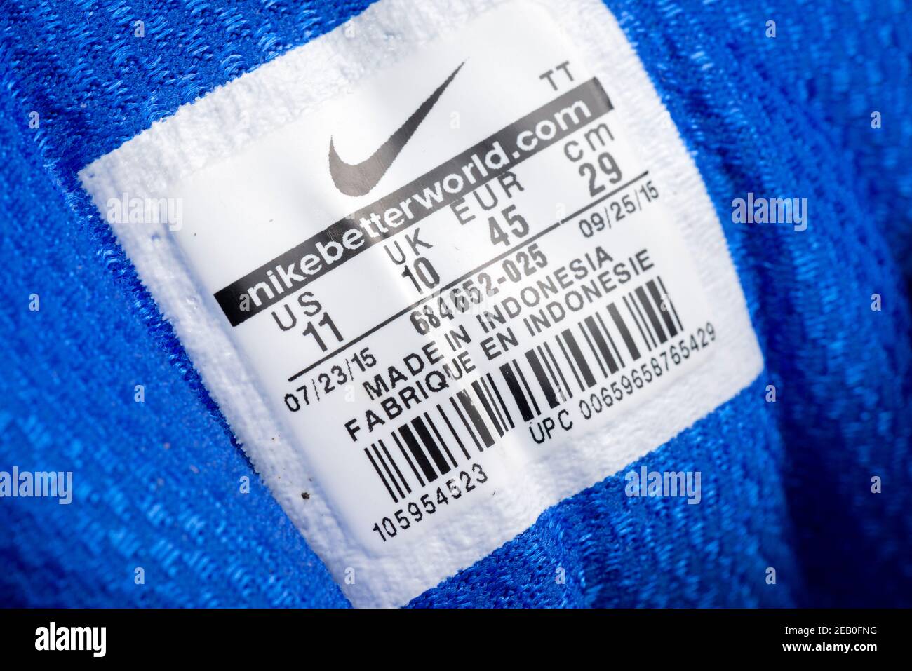 Etiqueta Nike made in Indonesia en la lengüeta de Nike 6 entrenadores Fotografía de stock - Alamy