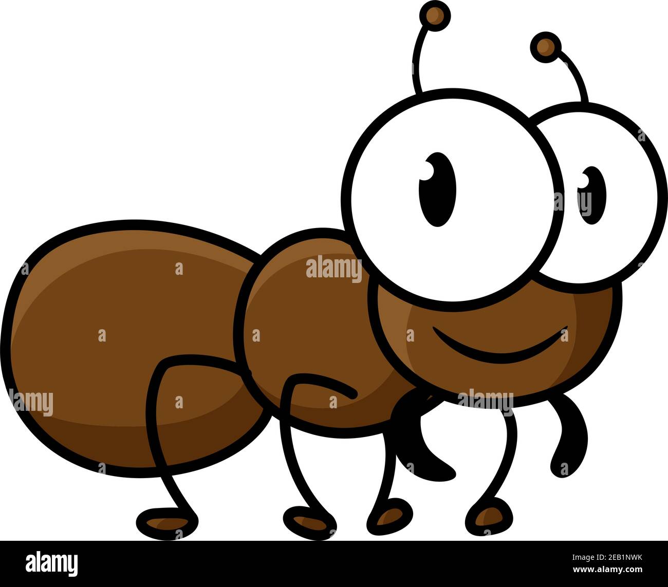 Lindo y pequeño personaje de dibujos animados de hormiga marrón con graciosas piernas cortas y antenas aisladas sobre fondo blanco para el diseño de decoración infantil Ilustración del Vector