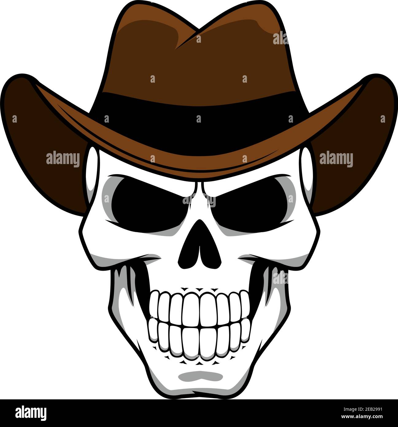 Personaje de calavera de vaquero con sombrero de fieltro marrón clásico en  estilo de dibujos animados para tatuaje, fiesta de halloween o diseño de  camiseta Imagen Vector de stock - Alamy