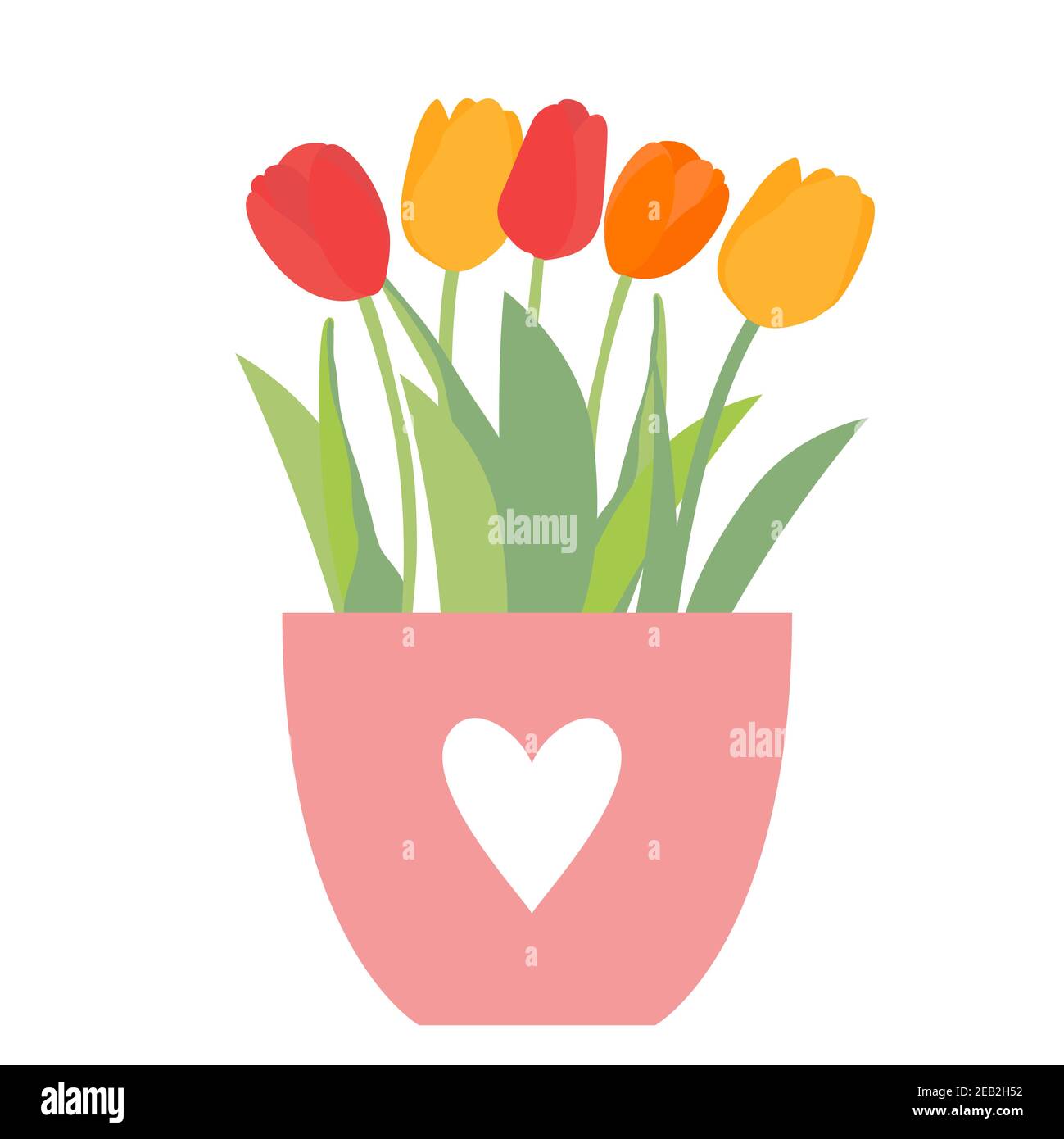 Ramo de flores de primavera en tulipanes de maceta de flores aisladas sobre  fondo blanco Ilustración vectorial. EPS10 Imagen Vector de stock - Alamy