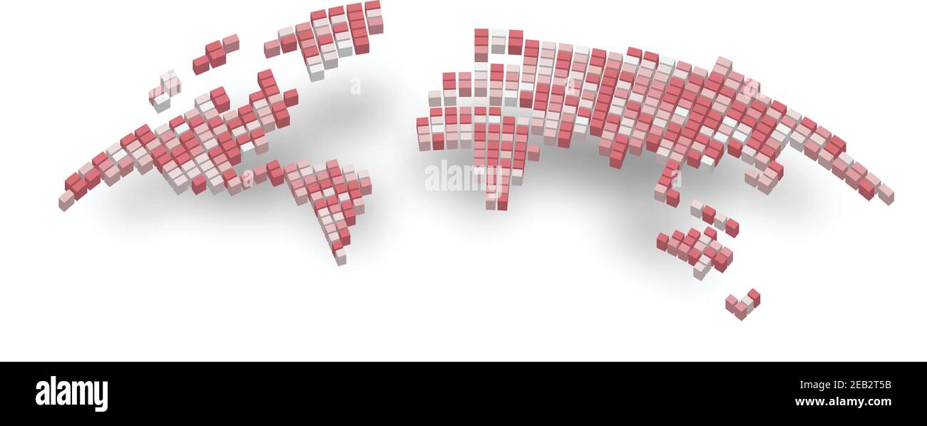 Mapa pixelizado de Mundo bamulando sobre fondo blanco. Ilustración del Vector