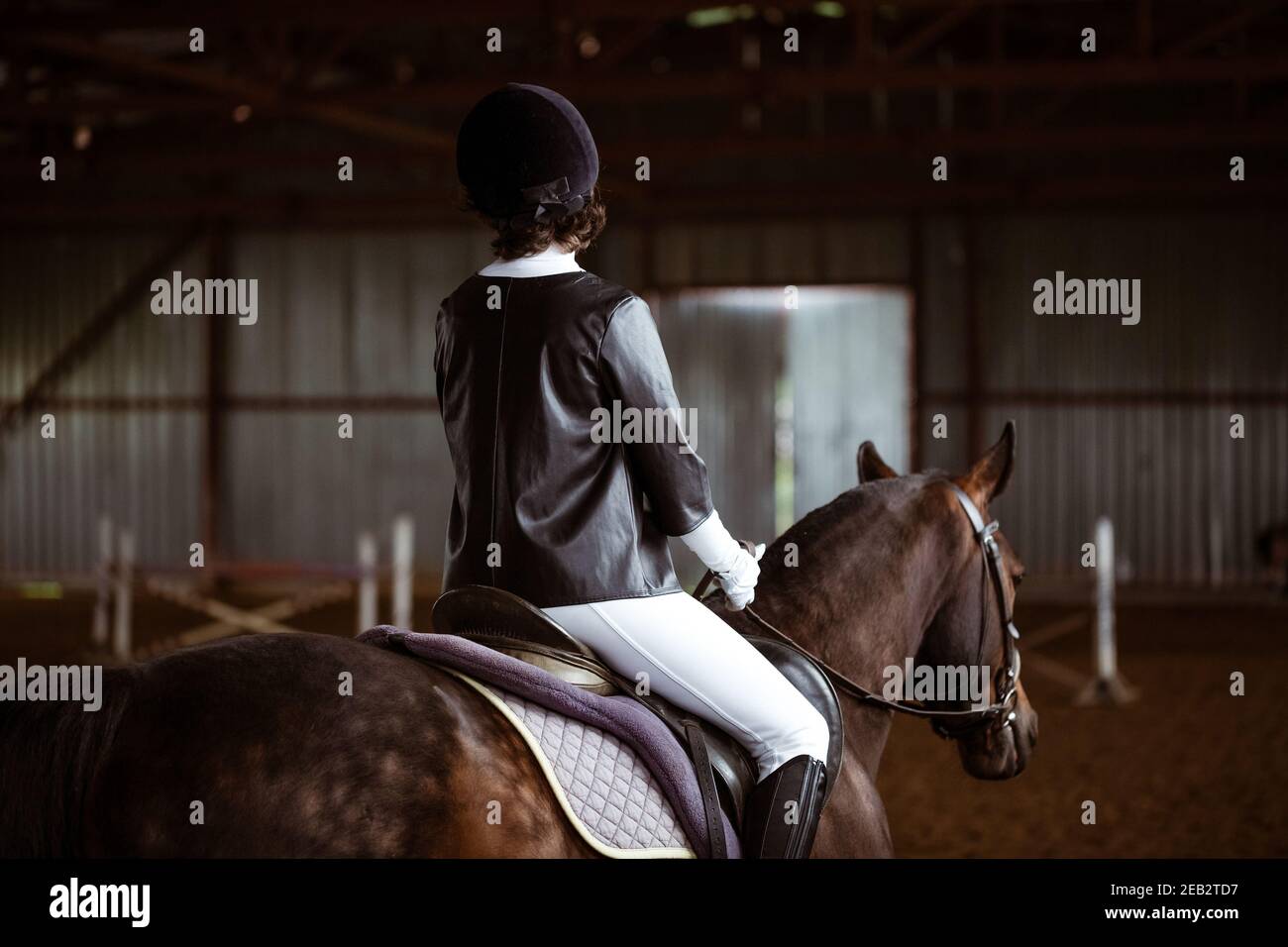 La joven se dedica a los deportes ecuestres, la formación a caballo Foto de stock