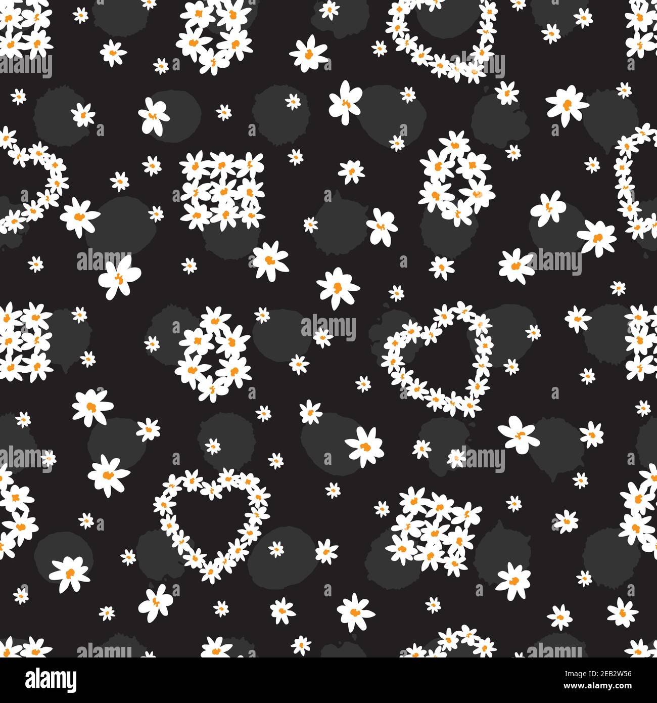 Vector negro disperso pequeño divertido cadena margarita flores formas  repetir patrón con punto gris polka fondo. Adecuado para tela, envoltorio  de regalo y Imagen Vector de stock - Alamy