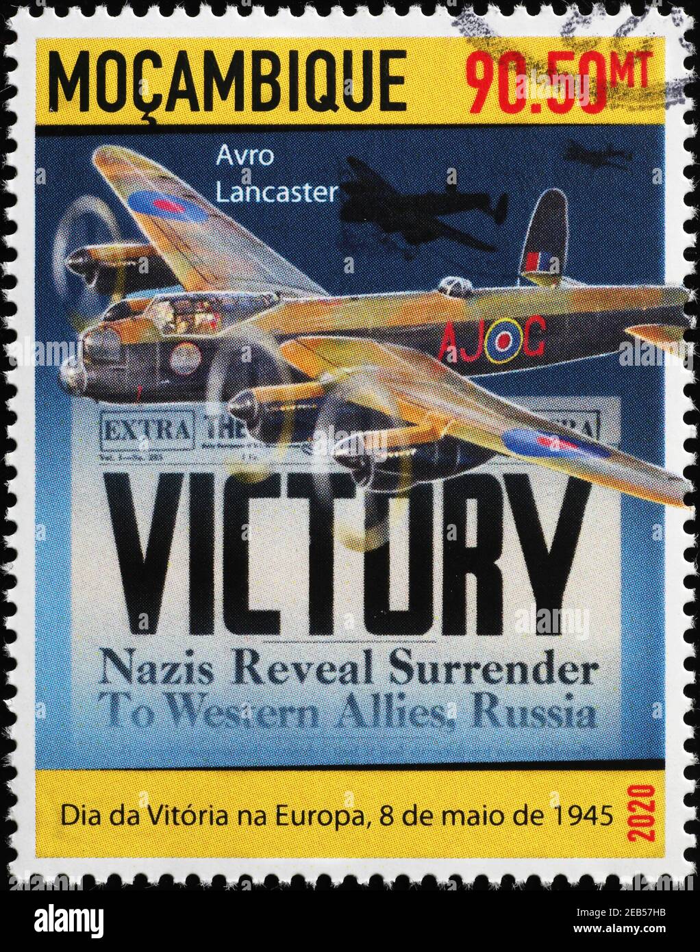 Periódico con el anuncio de la Victoria en la Segunda Guerra Mundial en el  sello Fotografía de stock - Alamy