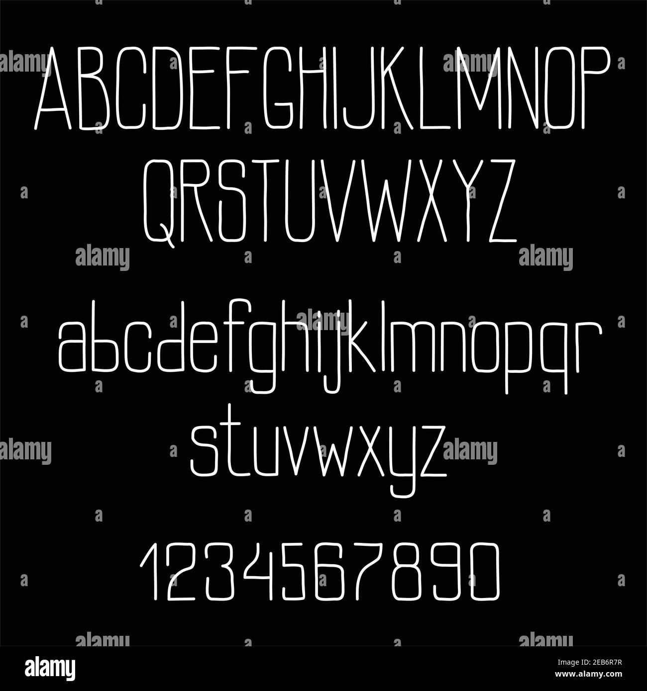 Tiza san serif letra del alfabeto en pizarra con letras y números altos y  delgados. Fuente retro para educación o diseño tipográfico Imagen Vector de  stock - Alamy