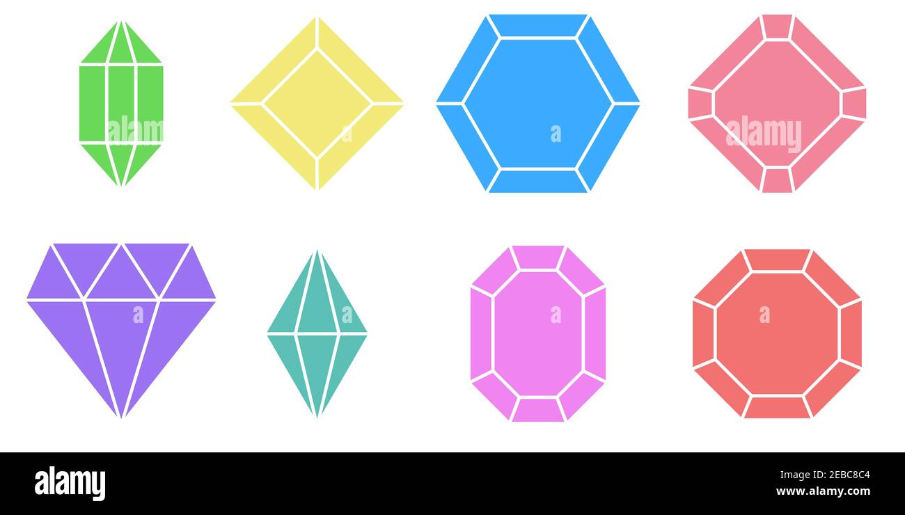 Set forma diamante, vector variedad de piedras de gema con diferentes colores y diseños, conjunto piedras de gema de colores Ilustración del Vector