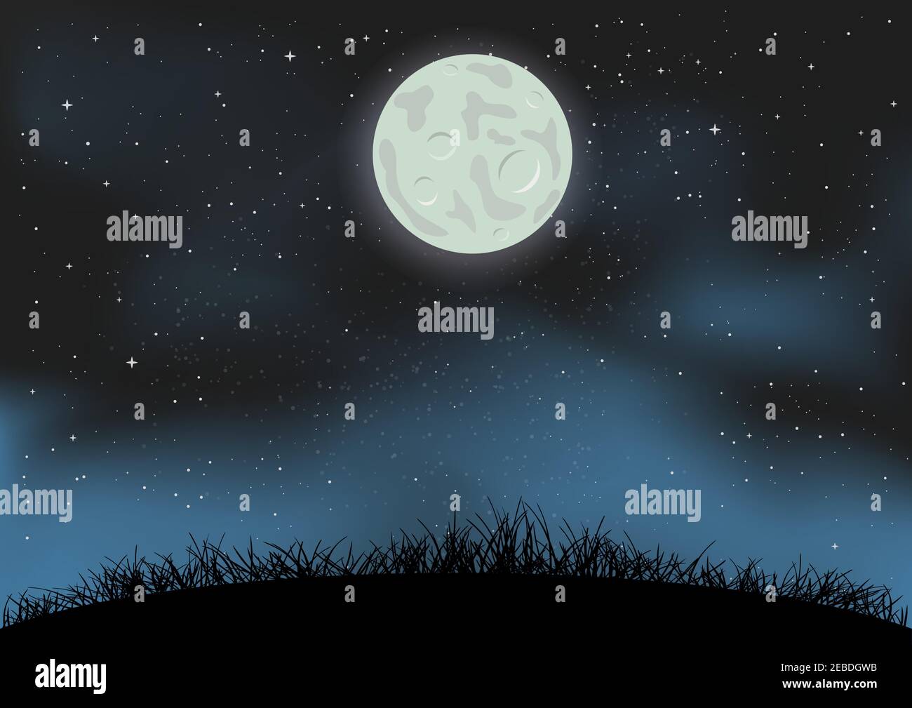 dibujos animados noche cielo luna y tierra Imagen Vector de stock - Alamy