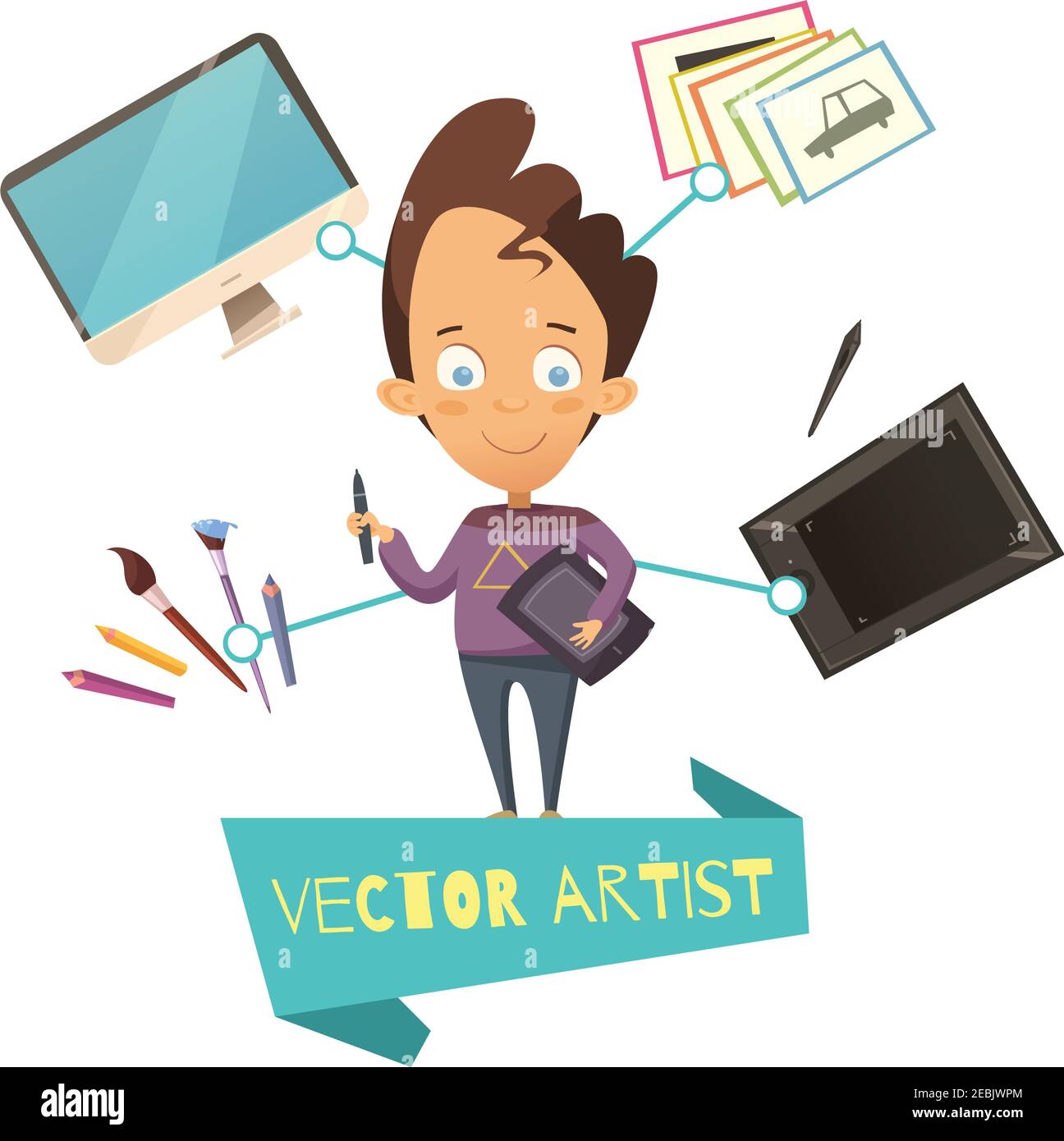 Ilustración de la profesión de artista vectorial para niños en estilo de  dibujos animados con elementos de materiales e instrumentos para el diseño  gráfico Imagen Vector de stock - Alamy