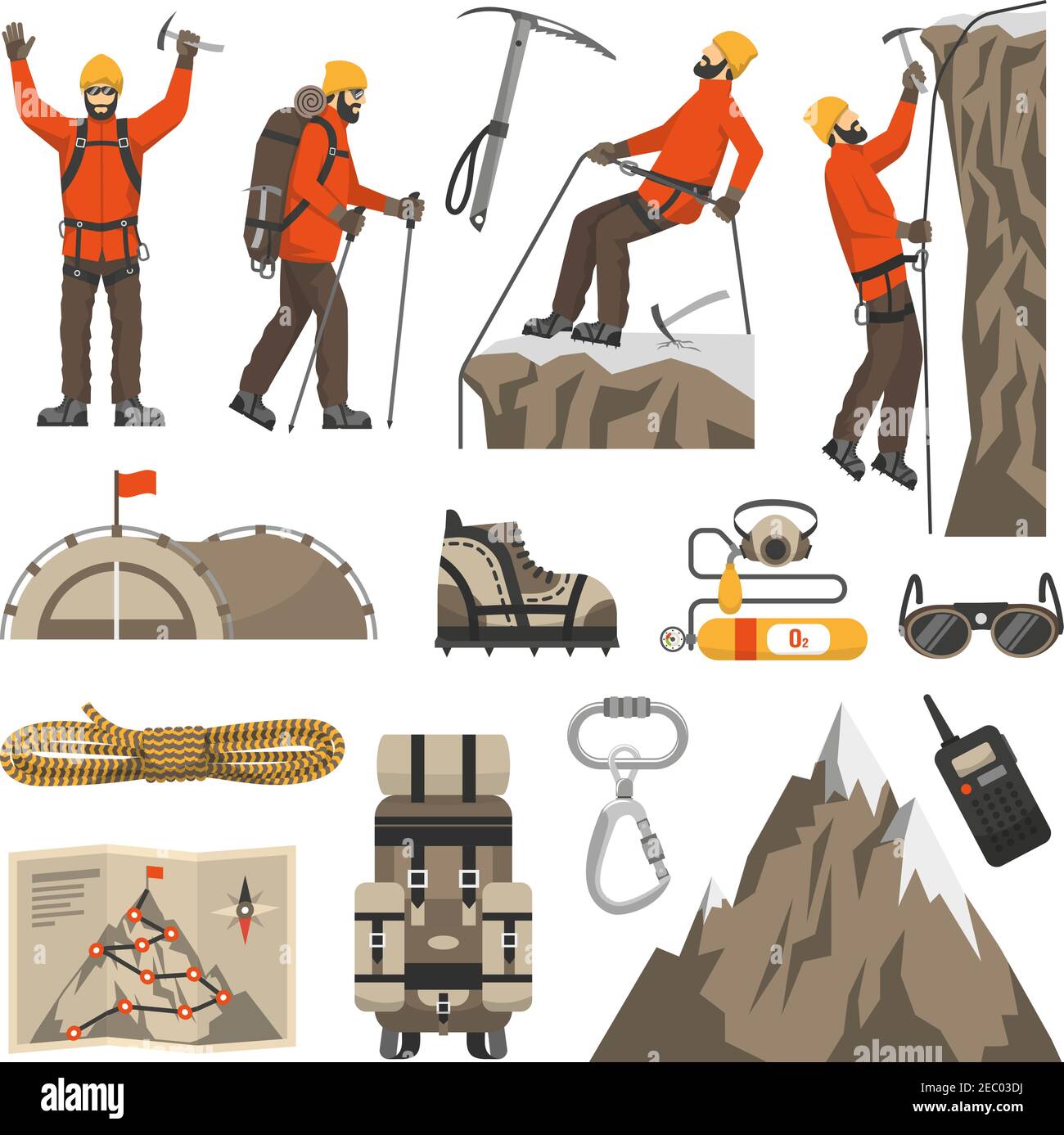 Equipo Escalada Iconos Vectoriales Conjunto Elementos Diseño Montañismo  Engranajes Accesorios Vector de stock por ©QualitDesugn 418279986