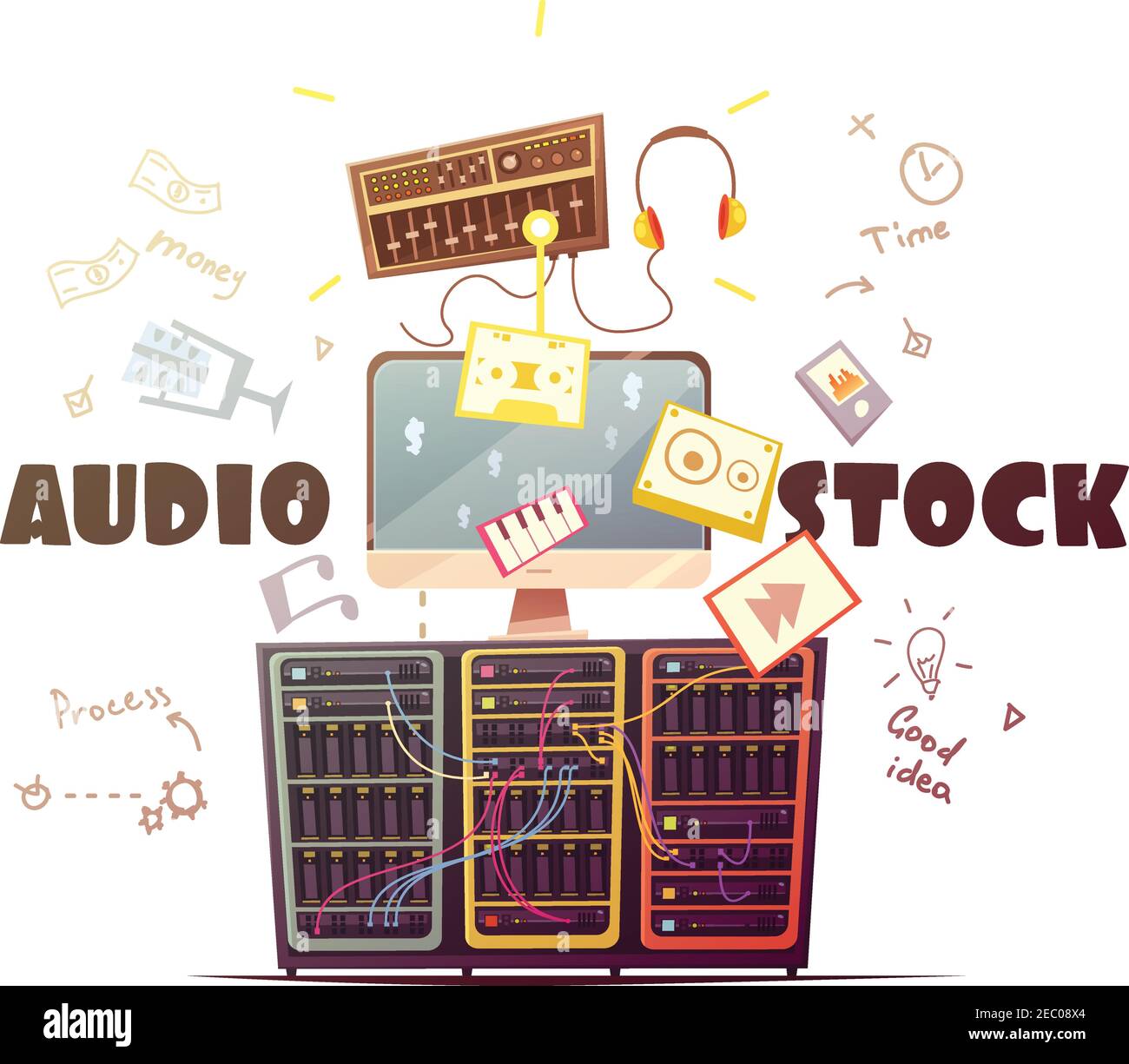 Audio stock para la música libre de derechos de autor efectos de sonido  descargar de contribuidores globales comunidad retro dibujo vectorial de  dibujos animados Imagen Vector de stock - Alamy
