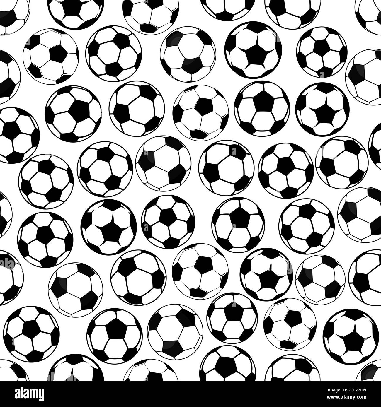 Diseño de artículos deportivos en blanco y negro sin costuras con balones de fútbol o fútbol clásicos. Fondo de competición deportiva o diseño textil interior usag Ilustración del Vector