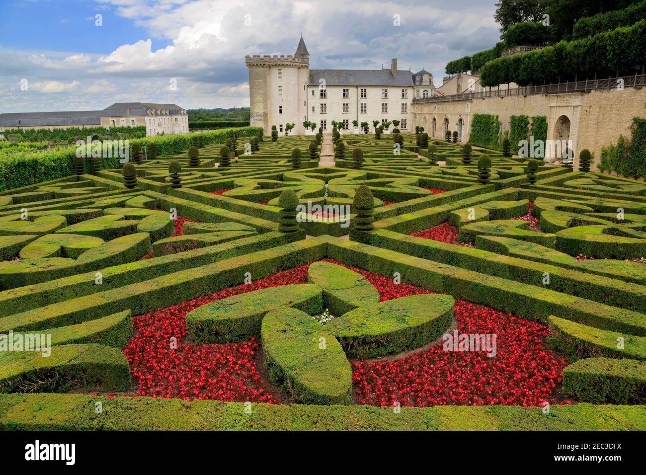 Chateau de Villandry, Valle del Loira, Francia. El castillo renacentista tardío es más famoso por sus jardines restaurados, creados con diseños del siglo XVI. Foto de stock