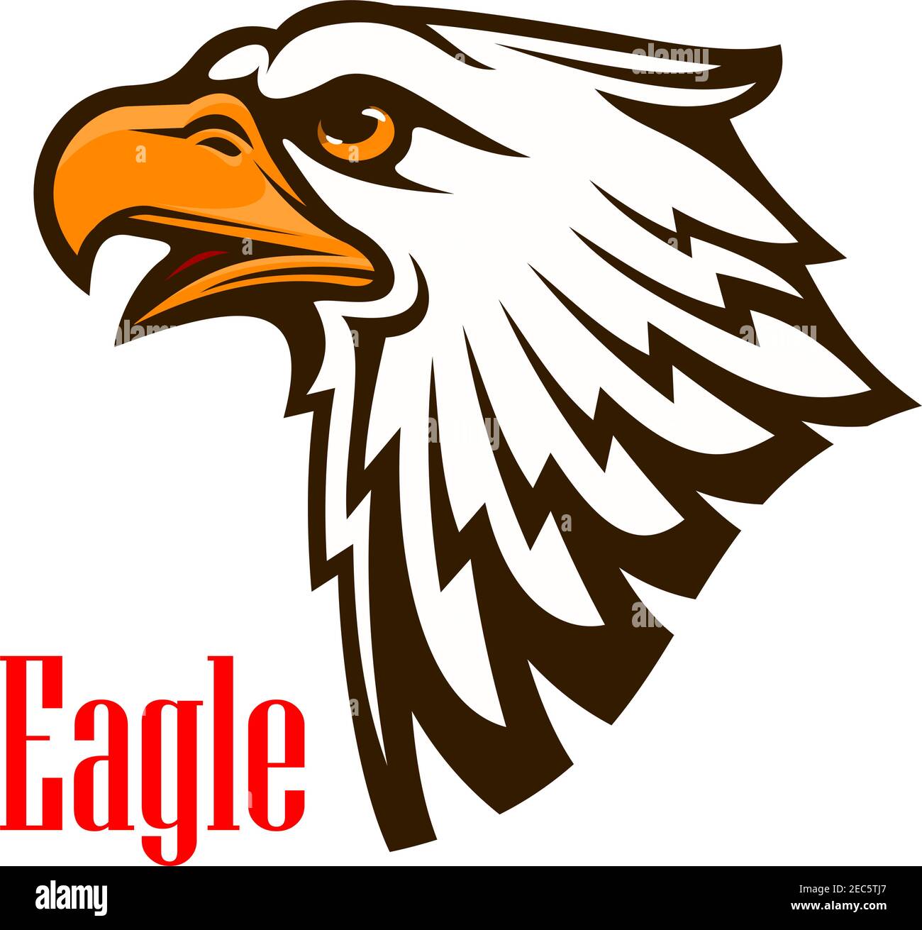 Emblema de vector de cabeza de águila. Dibujo de dibujos animados Hawk.  Signo de silueta de halcón para escudo mascota del equipo, icono, insignia,  etiqueta y tatuaje. Scout, patriótico Imagen Vector de