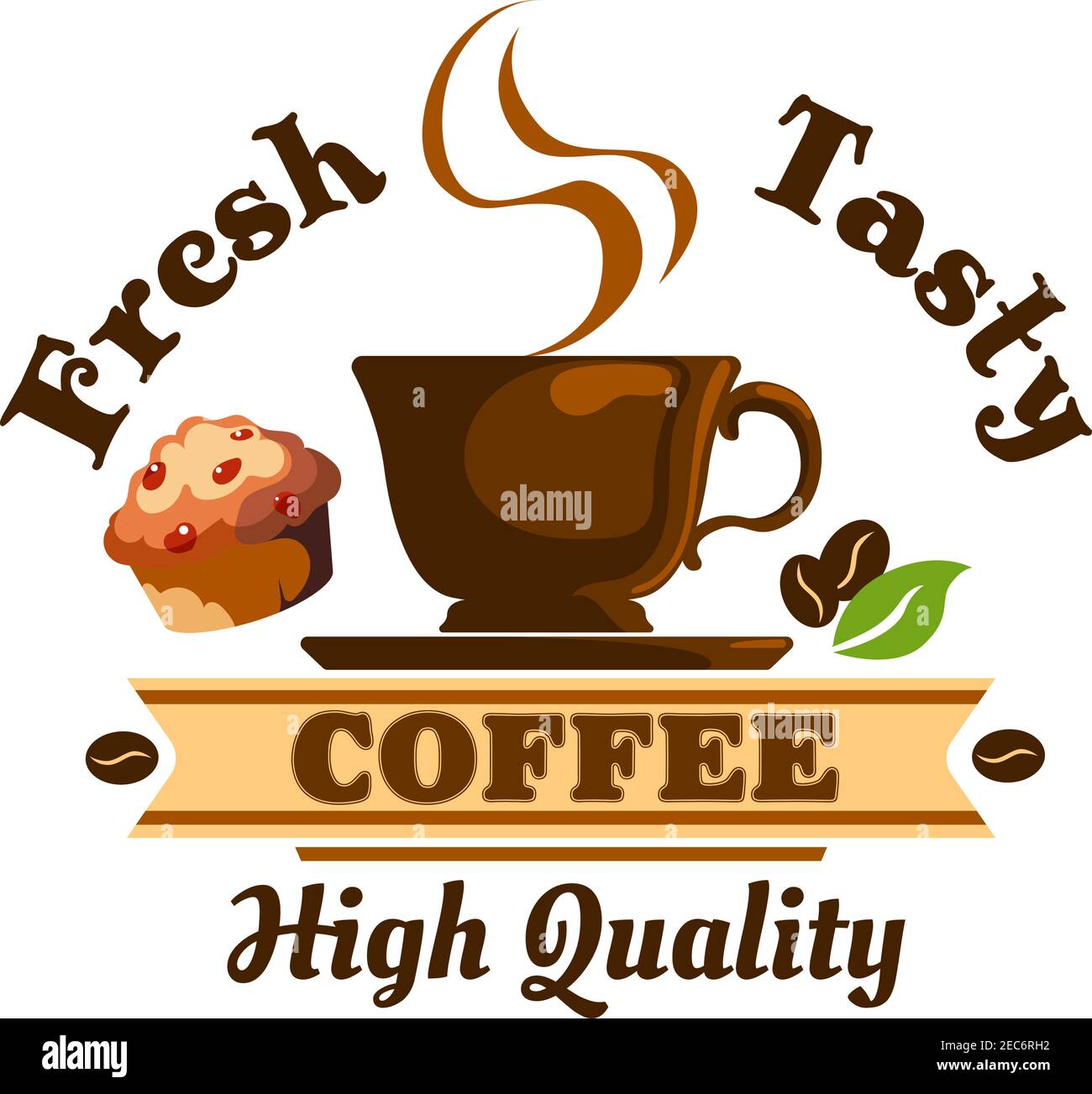 Icono de taza de café caliente con granos de café y muffin. Emblema de café  con espresso, capuchino para cafetería, letrero, menú de comida rápida, bar  Imagen Vector de stock - Alamy