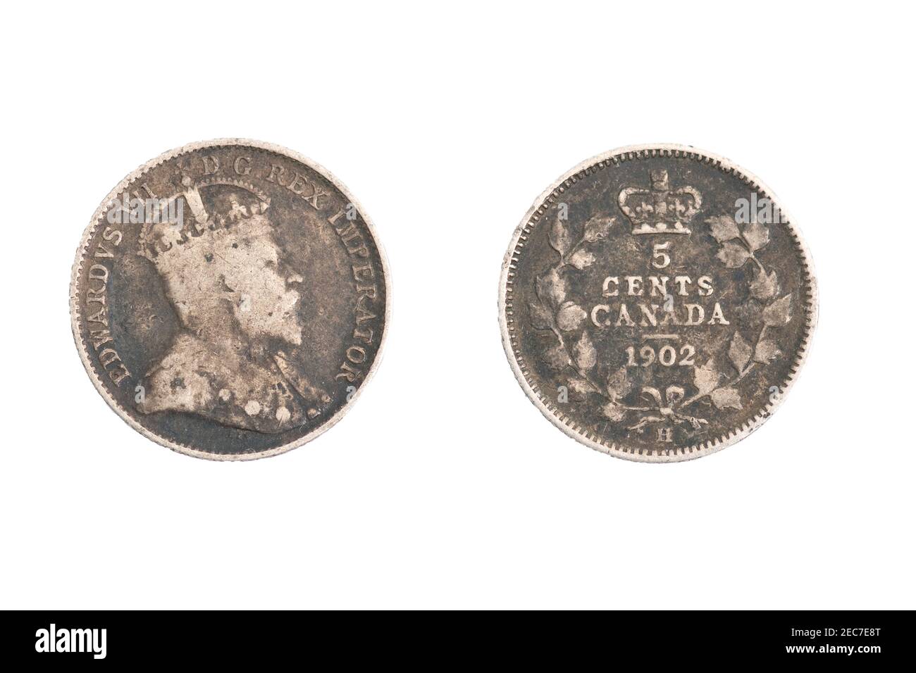 Antigua moneda antigua vintage dinero Rey Eduardo VII 5 centavos Canadá canadiense Foto de stock