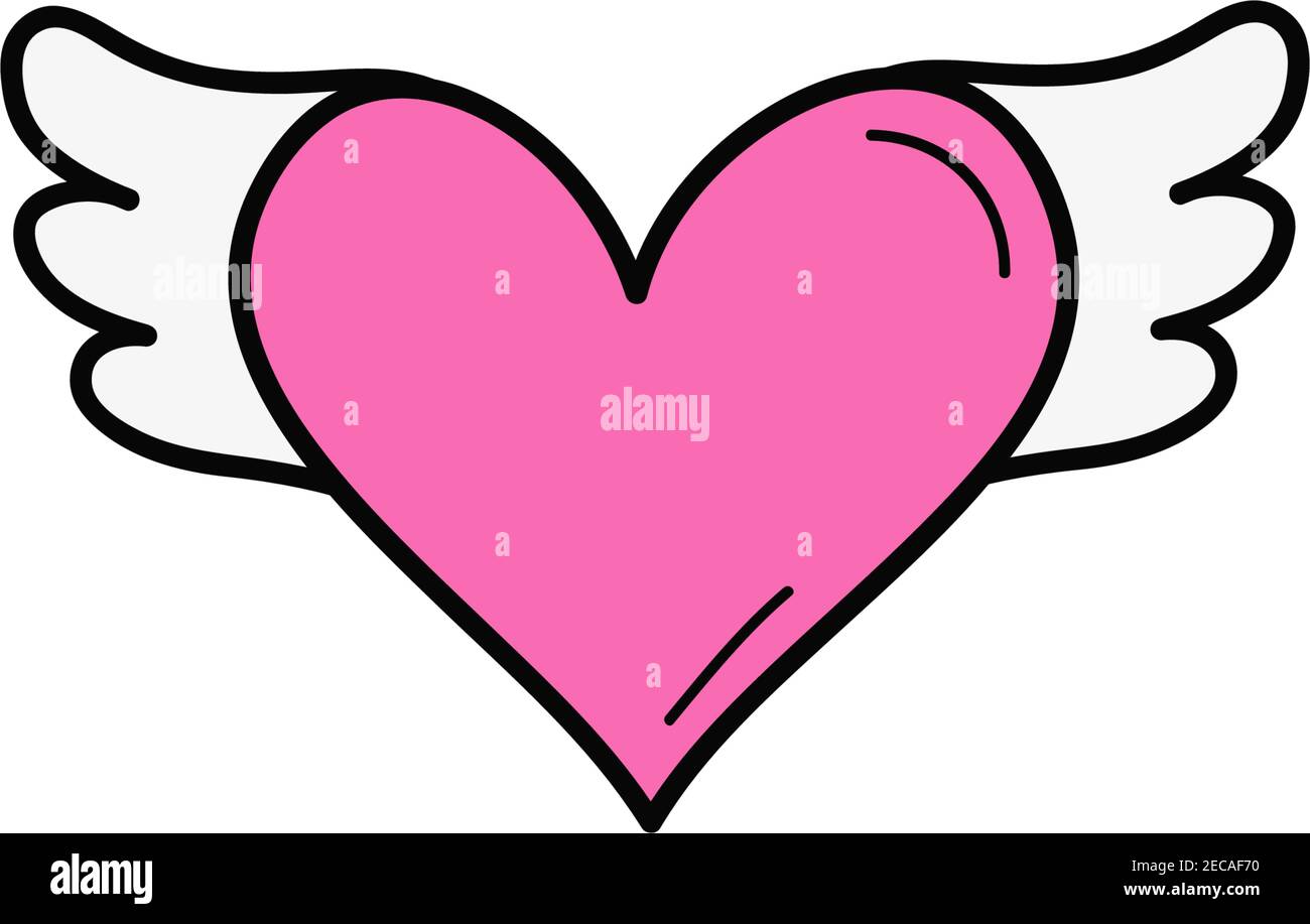 Corazón con alas icono de ilustración vectorial. Doodle dibujado a mano dibujo  dibujos animados rosa ángel corazón. Aislado Imagen Vector de stock - Alamy