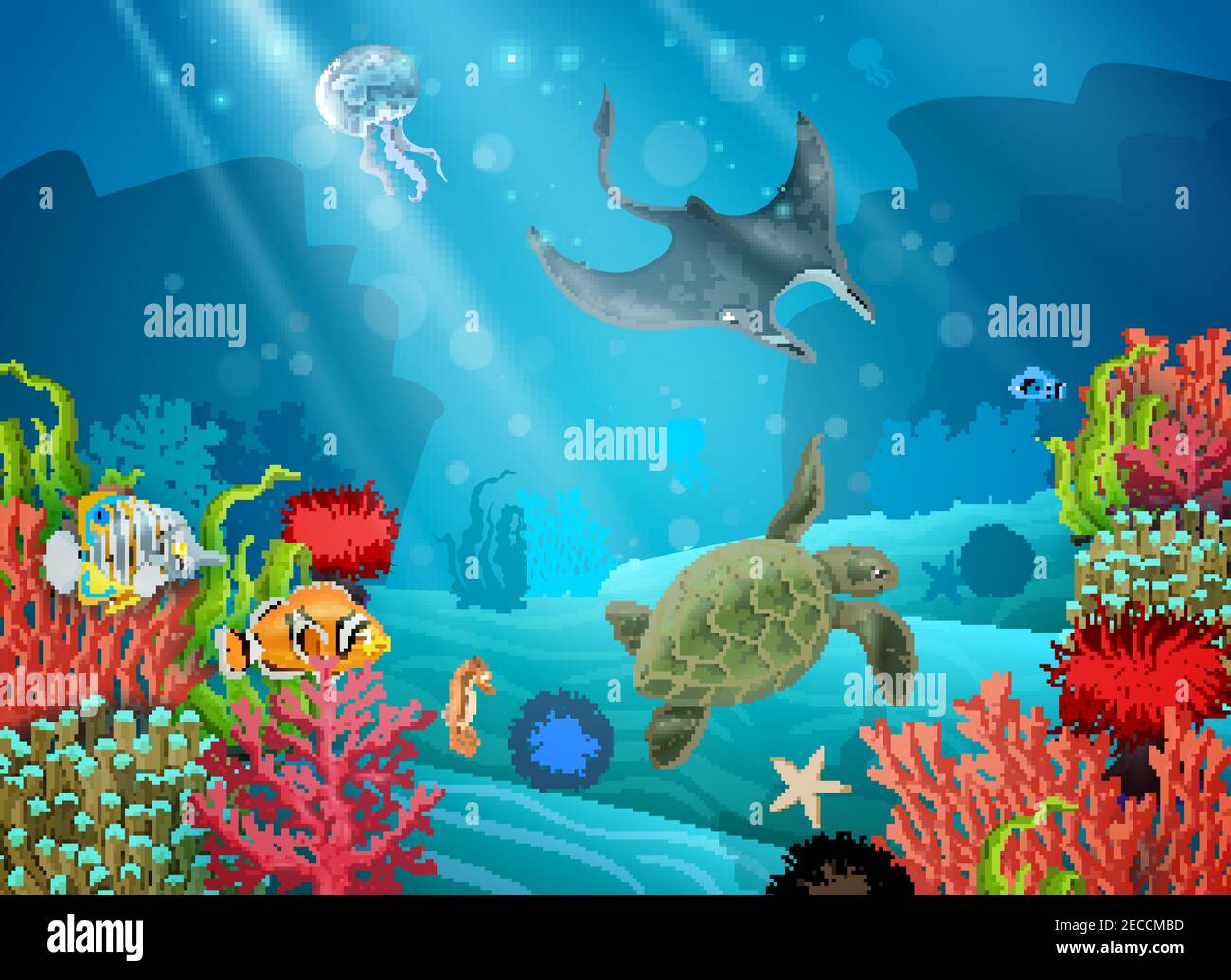 Paisaje de dibujos animados subacuáticos con varios animales marinos y vectores de plantas ilustración Imagen Vector de stock - Alamy Paisaje de dibujos animados subacuáticos con varios animales marinos y vectores de plantas ilustración Imagen Vector de stock - Alamy