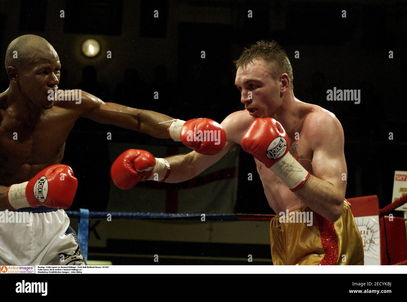 Boxeo - Colin Lynes vs Samuel Malinga - York Hall Bethenal Green - 8/3/03 Colin Lynes (R) en acción v Samuel Malinga (L) crédito obligatorio:Imágenes de acción / John Sibley Foto de stock
