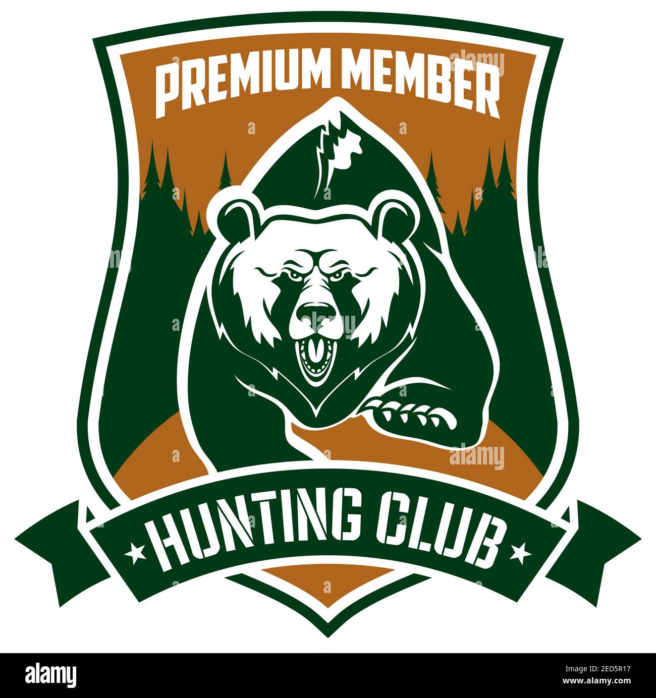 Emblema de vector del club de caza. Símbolo de identidad de miembro premium de Hunter Adventure
