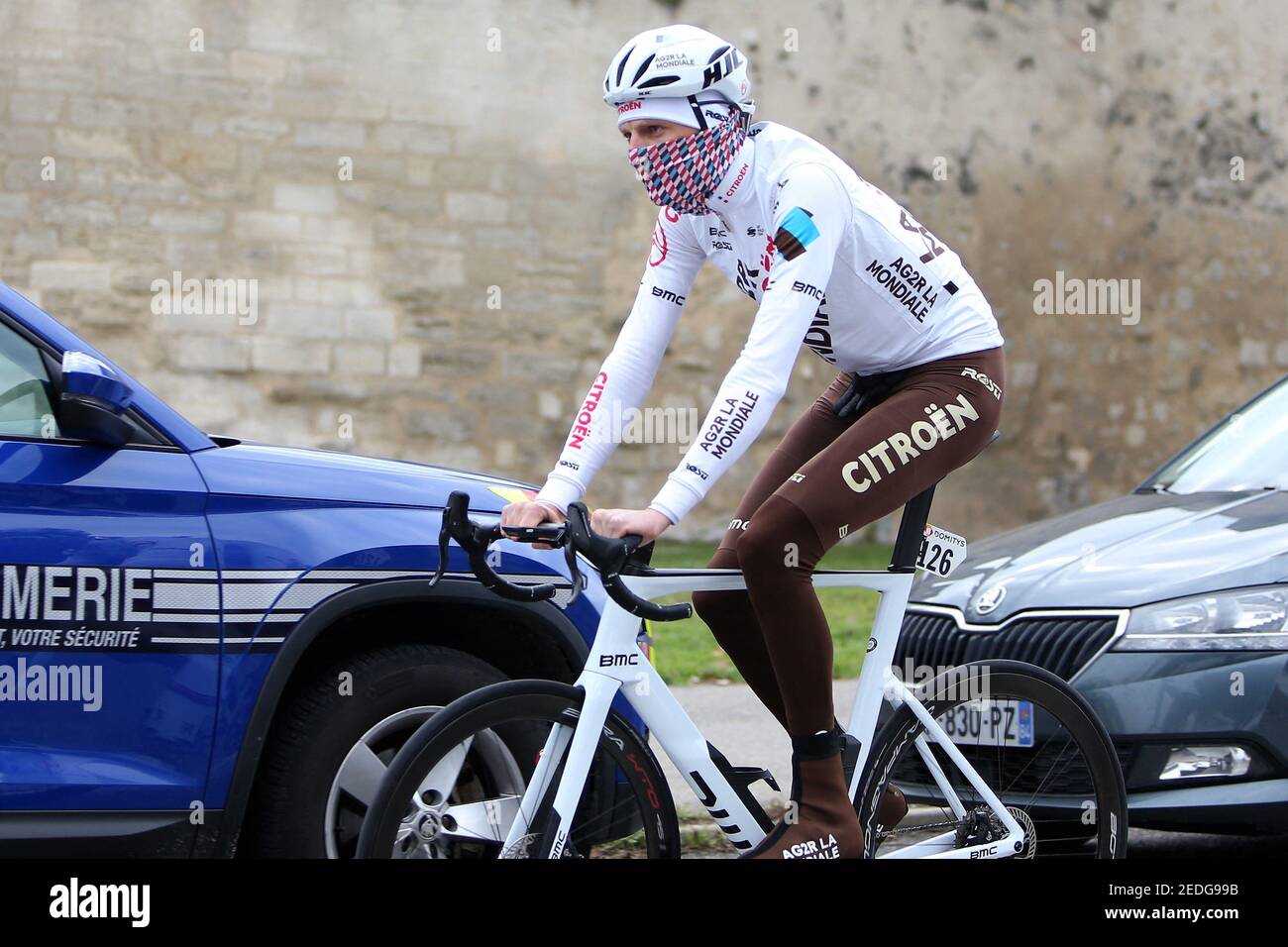 Michael Schär de AG2R Citroen Team durante el Tour de la Provence, etapa 4,  Avignon – Salon de Provence el 14 de febrero de 2021 en Salon-de-Provence,  Francia. Foto Laurent Lairys/ABACAPRESS.COM Fotografía