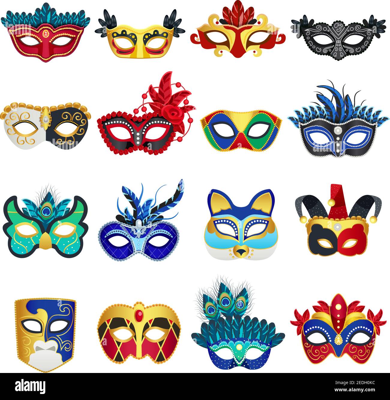 conjunto de diferentes máscaras de carnaval venecianas de colores con