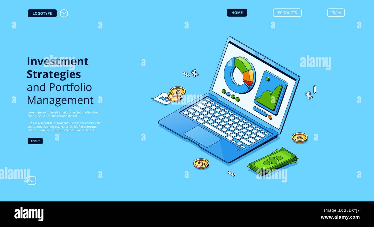 Banner estrategias de inversión y gestión de Concepto de análisis Invertir capital, el crecimiento de los ingresos financieros de acciones y fondos. Vecto Imagen Vector de stock Alamy