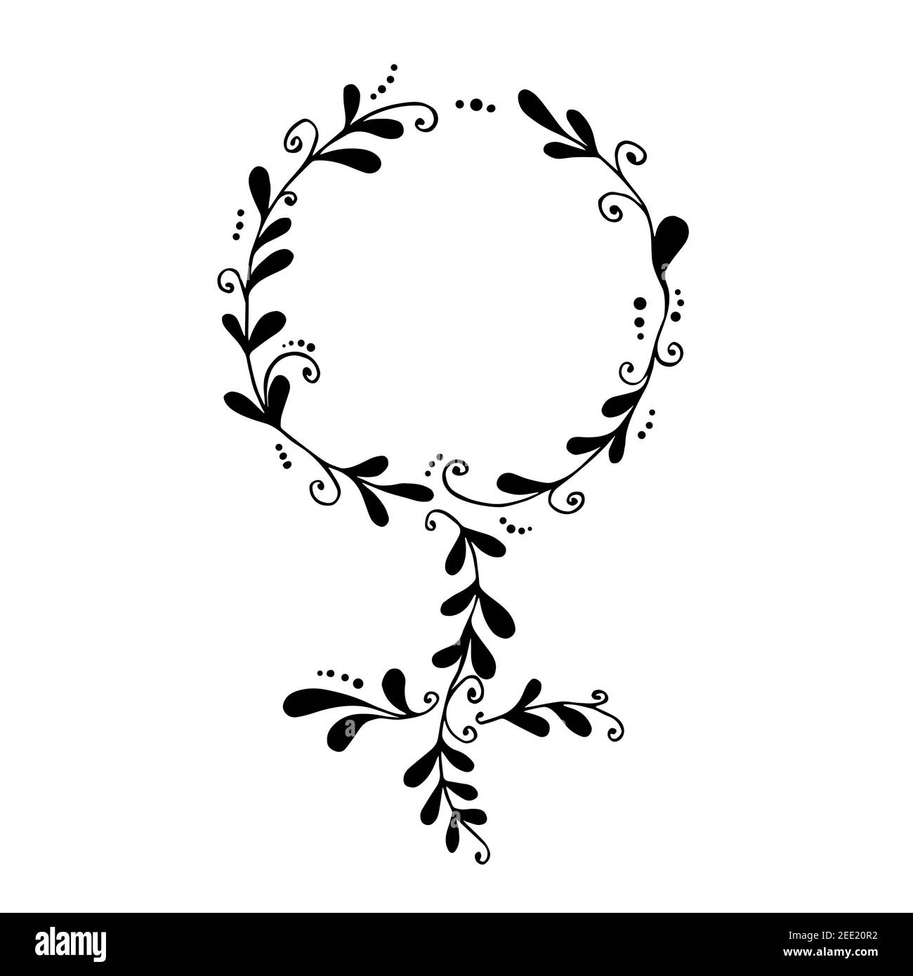 Signo de género femenino. Mujer femenino símbolo floral con ramitas,  aislado sobre fondo blanco. Espejo Venisino. Diseño para el 8 de marzo,  Feliz Imagen Vector de stock - Alamy