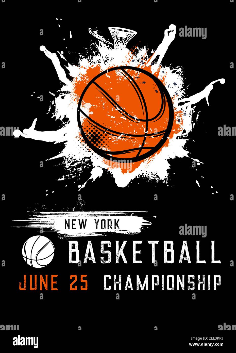 Campeonato de baloncesto deporte liga vector volante, invitación en torneo  vintage grunge poster con bola y punto grunge. New York League, universidad  Imagen Vector de stock - Alamy
