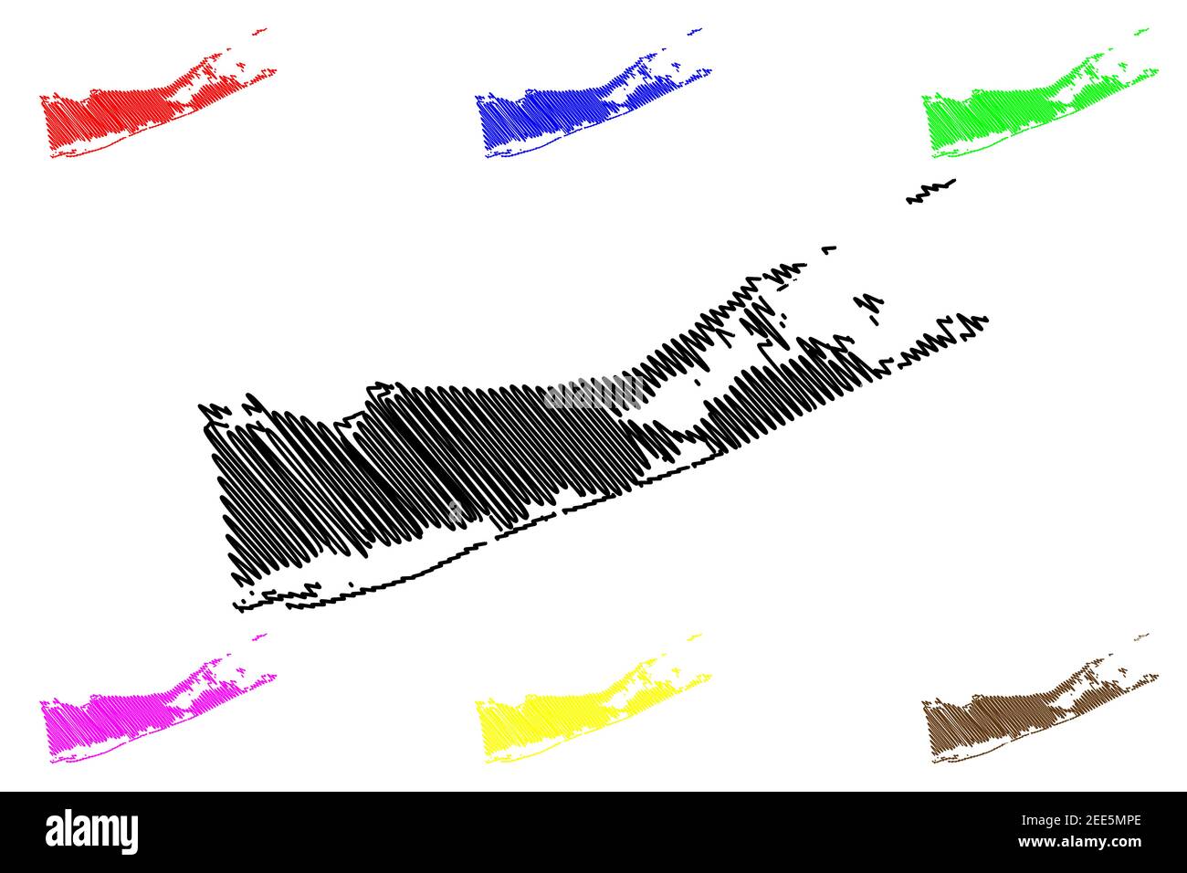 Condado de Suffolk, Estado de Nueva York (condado de EE.UU., Estados Unidos de América, EE.UU., EE.UU.) mapa ilustración vectorial, scribble boceto Mapa de Suffolk Ilustración del Vector