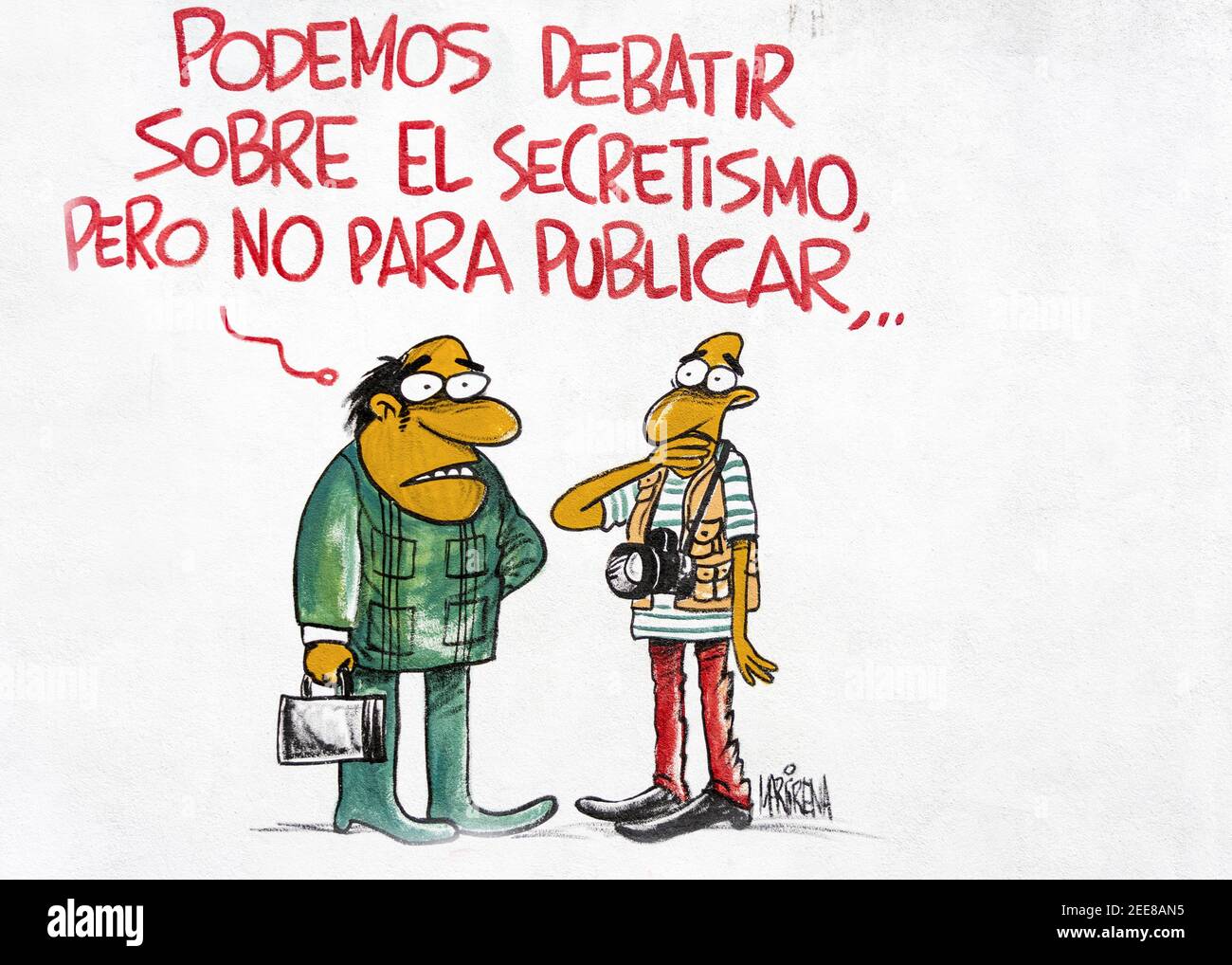 Humor oficial pintado en la pared de Melaito del periódico de dibujos animados después El Raúl Castro reforma el mensaje es más abierto y.. crítico de la socie socialista Foto de stock