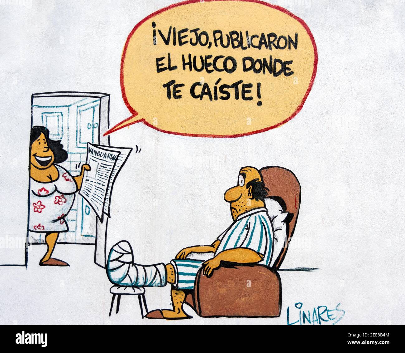 Humor oficial pintado en la pared de Melaito del periódico de dibujos animados después El Raúl Castro reforma el mensaje es más abierto y.. crítica de la soc socialista Foto de stock