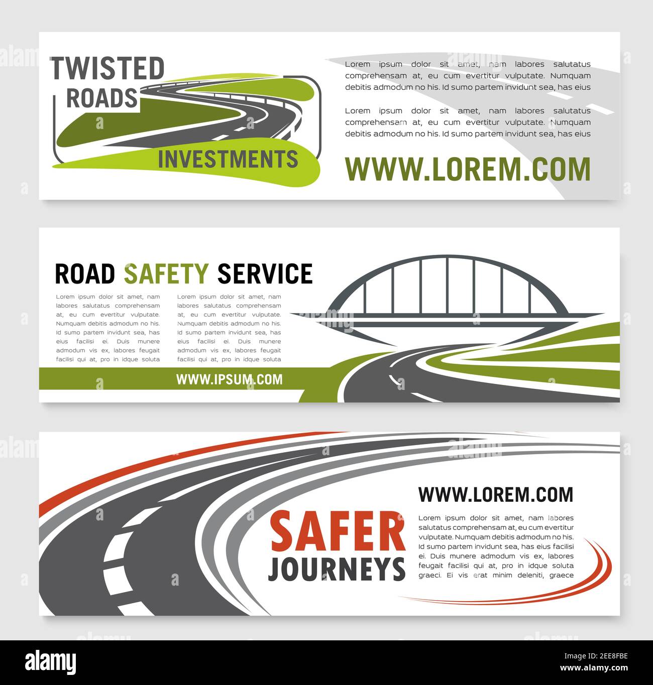 Banners de servicio de seguridad vial para empresas de inversión en  construcción o desarrollo. Diseño de rutas de autopistas y puentes o  túneles de autopistas elementos y Imagen Vector de stock -