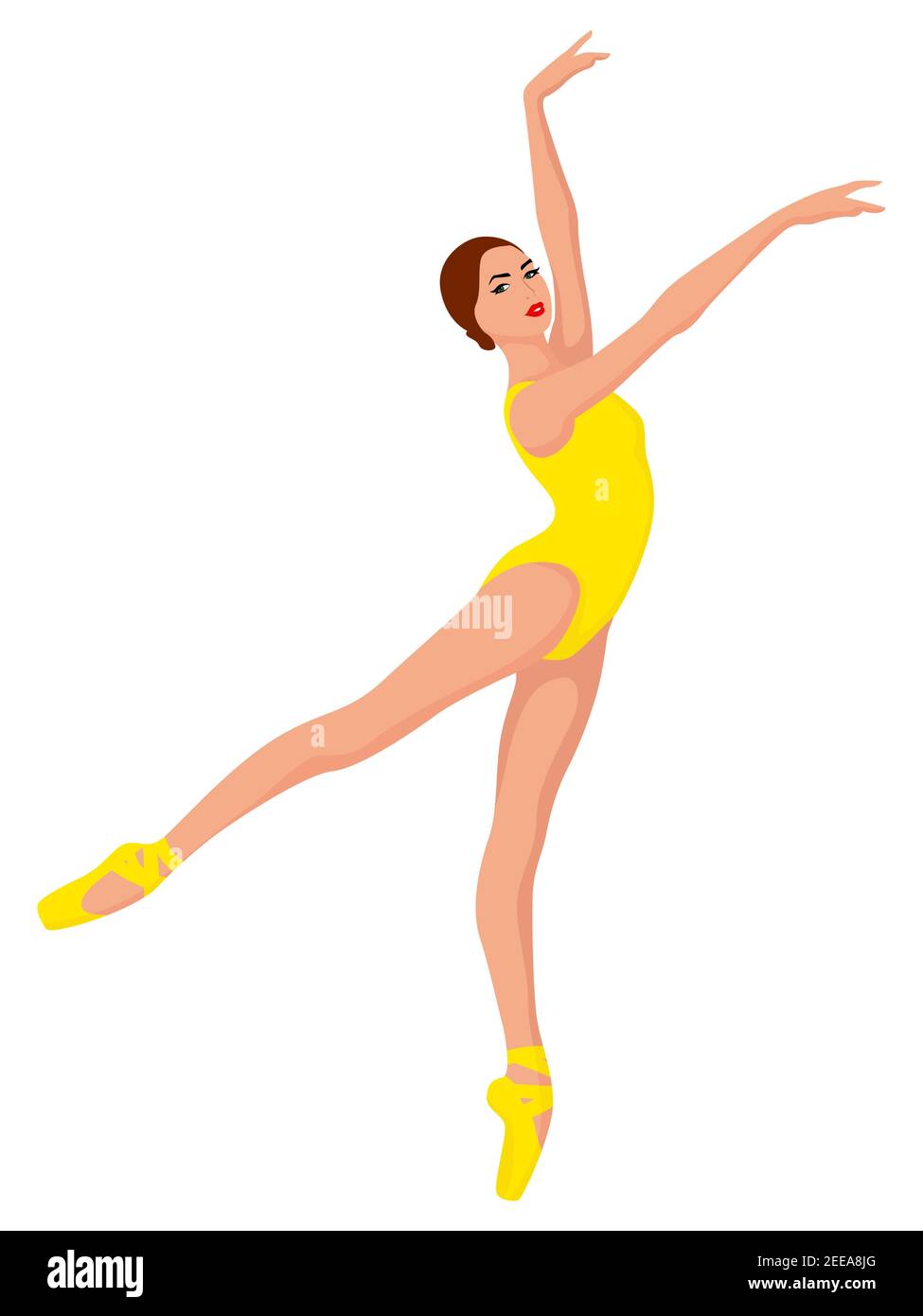 Mujer animadora bailando en tutu amarillo vestido de ballet ropa que  representa a los exploradores de la ESFP tipo de personalidad de MBTI. Arte  vectorial plano aislado en whi Imagen Vector de