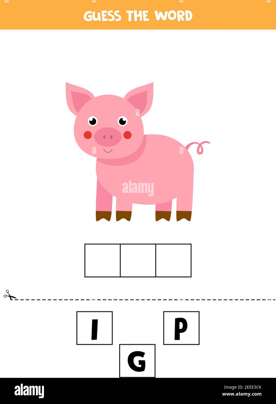 Taxi Prohibición Evaluación Deletrear la palabra cerdo. Ilustración vectorial de lindo cerdo. Juego de  ortografía para niños Imagen Vector de stock - Alamy