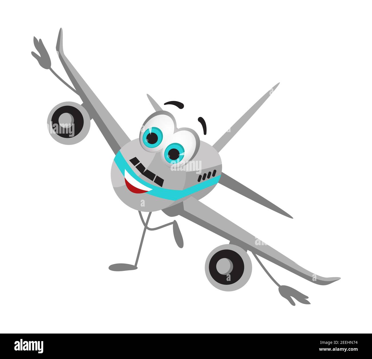 Colección de objetos divertidos de viaje: Avión divertido sobre fondo blanco, plano diseño ilustración vectorial Ilustración del Vector