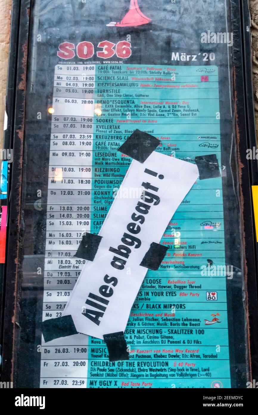 Club SO 36 en Berlín-Kreuzberg während des lockdowns im Dezember 2020 . Alle Veranstaltungen und Konzerte sind seit März 2020 abgesagt. Foto de stock