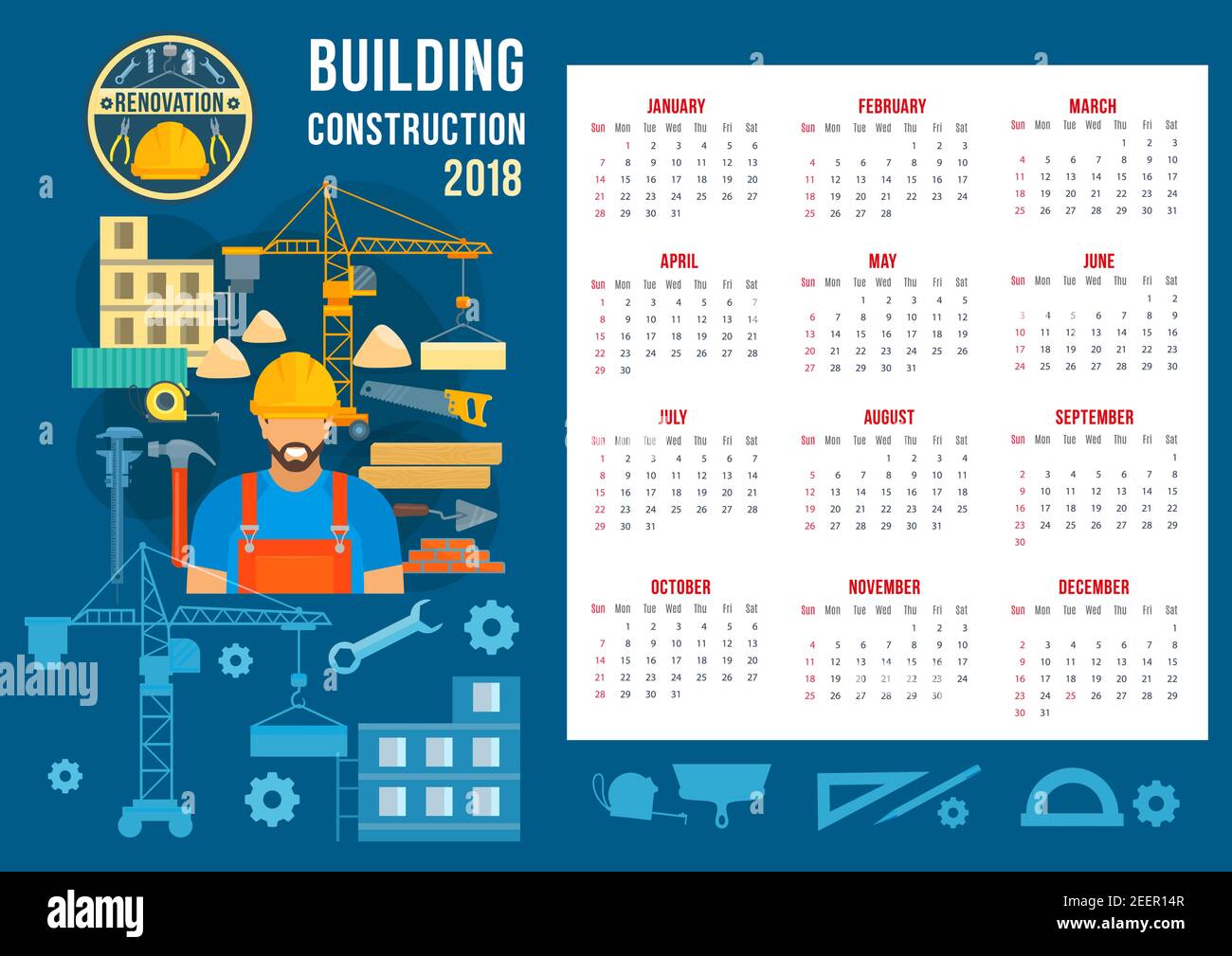 Construcción de la casa y construcción de la casa plantilla calendario