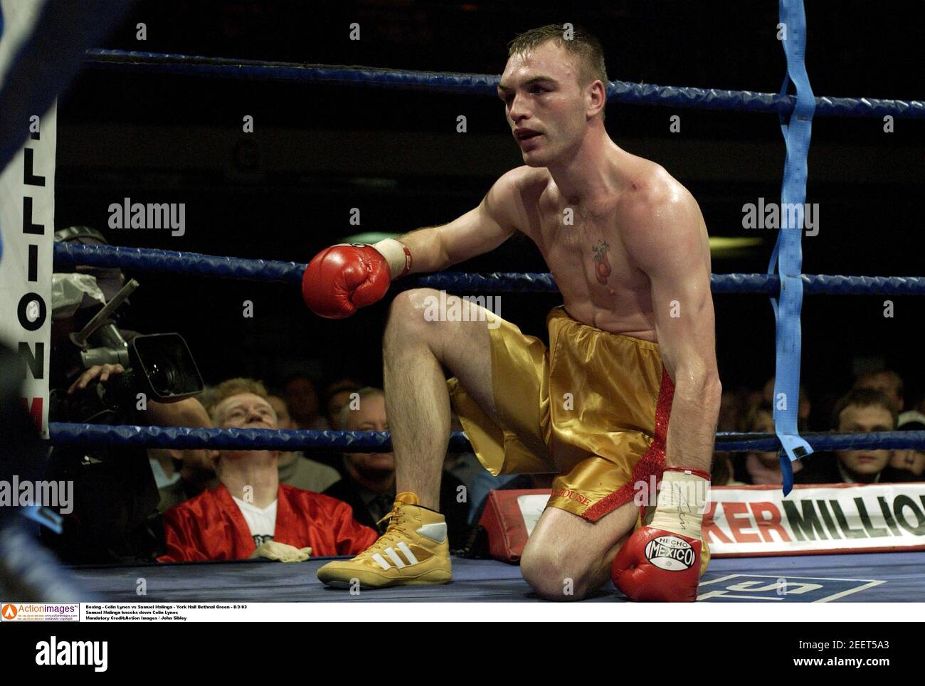 Boxeo - Colin Lynes vs Samuel Malinga - York Hall Bethenal Green - 8/3/03 Samuel Malinga golpea a Colin Lynes Crédito obligatorio: Imágenes de acción / John Sibley Foto de stock