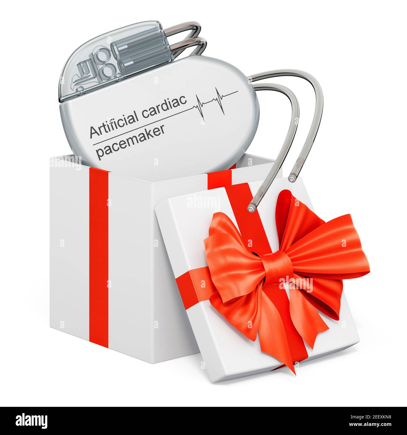 Marcapasos cardíaco artificial dentro de la caja de regalo, concepto