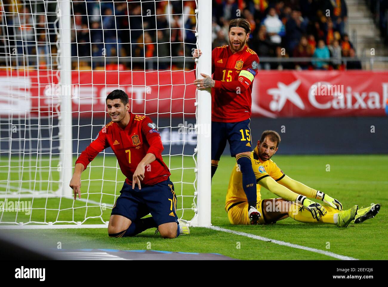 Fútbol Fútbol - Clasificación Euro 2020 - Grupo F - España Malta - Estadio de Cádiz, España 15 de noviembre de 2019 el español Alvaro Morata celebra su