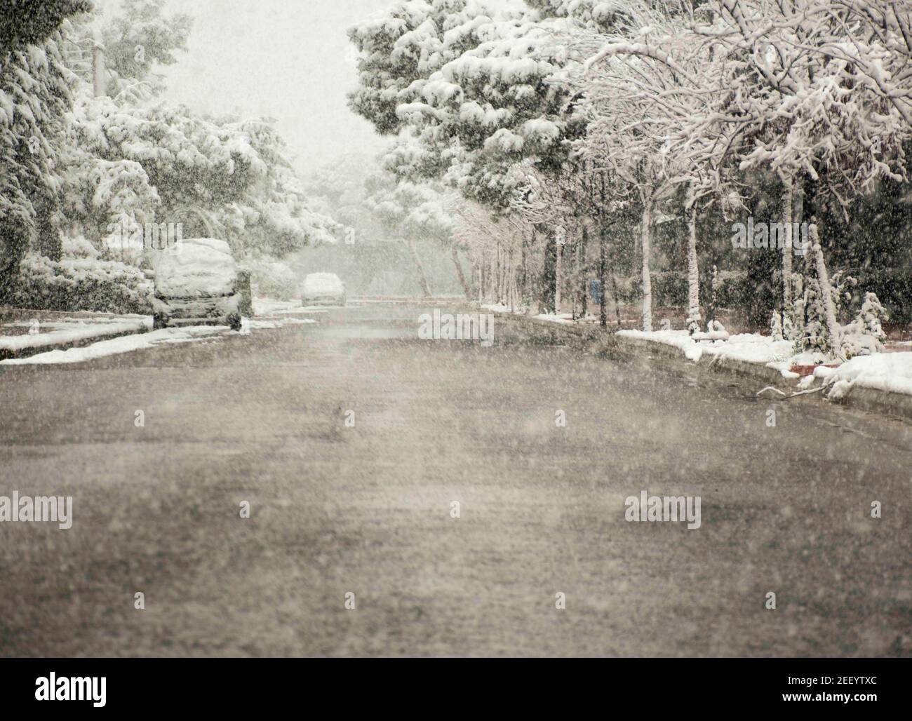 Nieve Atenas Grecia 2021 Foto de stock