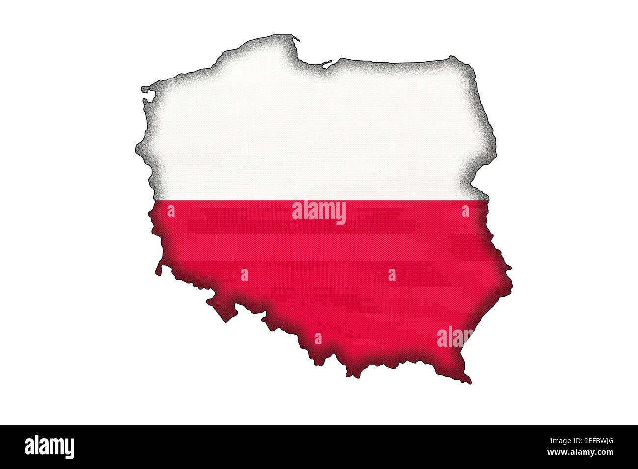 Silueta de la frontera de Polonia con bandera nacional aislada sobre fondo blanco con espacio de copia. Contorno del país europeo mundial en mapa geográfico. Polaco o Foto de stock