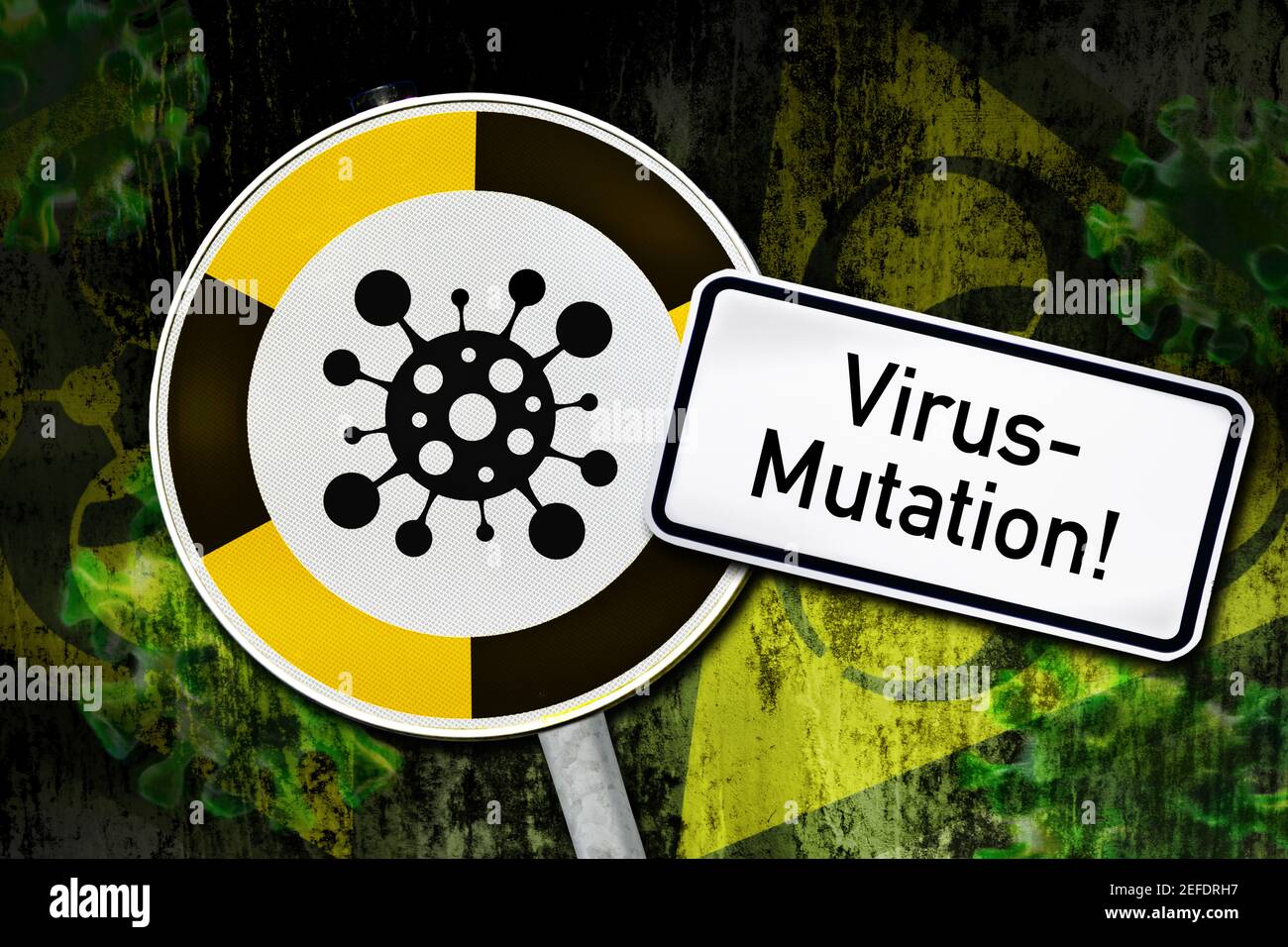 Signo de advertencia de coronavirus, mutación Covid Foto de stock