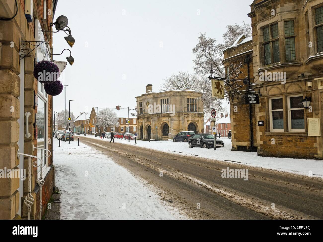 Rothwell en un día nevado de invierno de febrero Reino Unido. Foto de stock