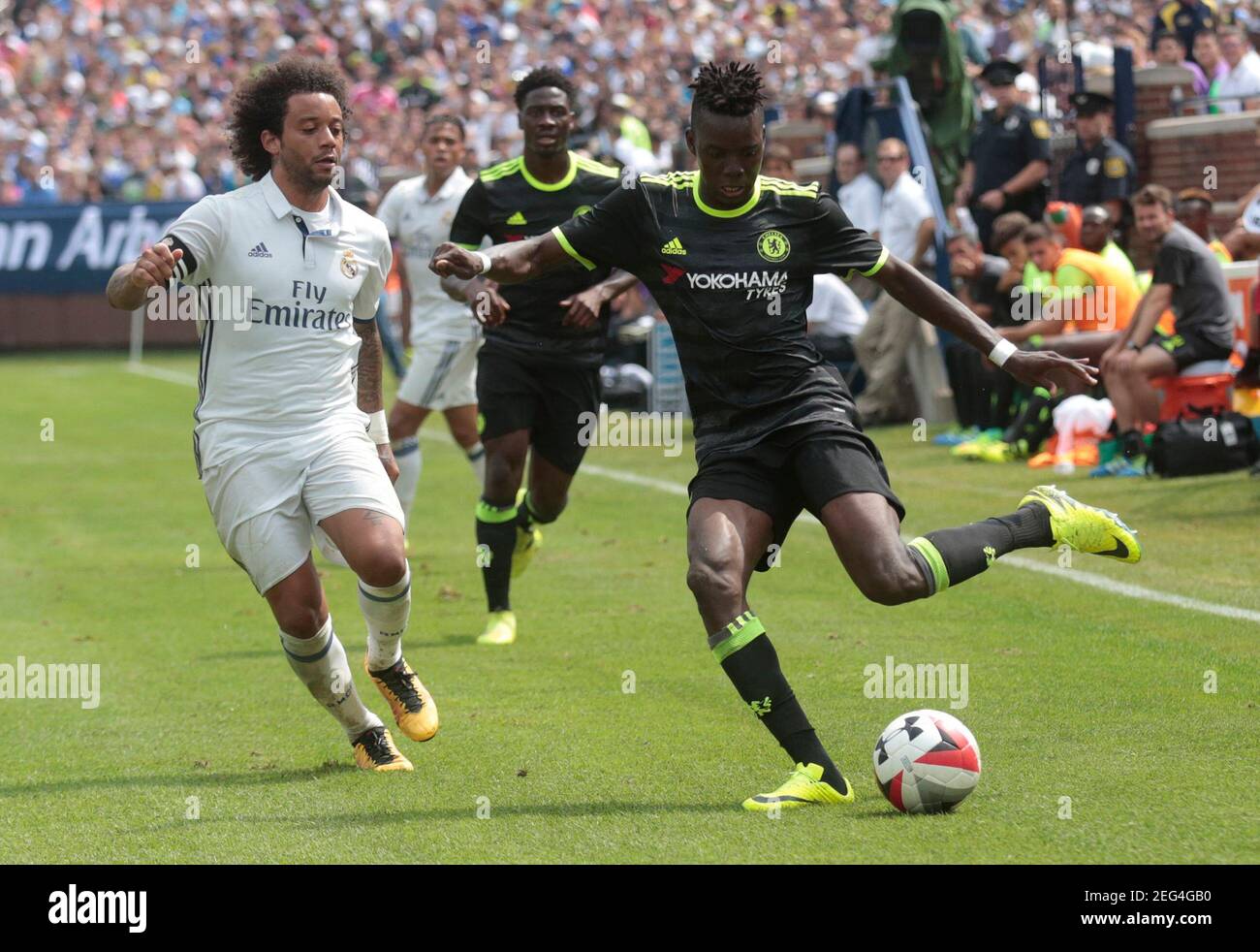 Football Soccer Real Madrid V Chelsea International Champions Cup Michigan Stadium Ann Arbor United States Of America 30 7 16 Chelsea S Bertrand Traore In Action With Real Madrid S Marcelo Action