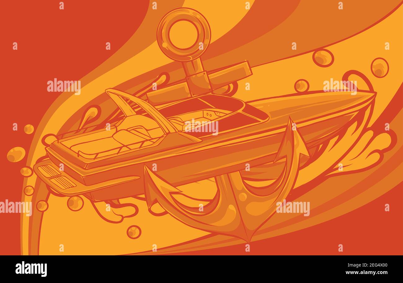 Barcos con ancla y vector de agua Ilustración del Vector