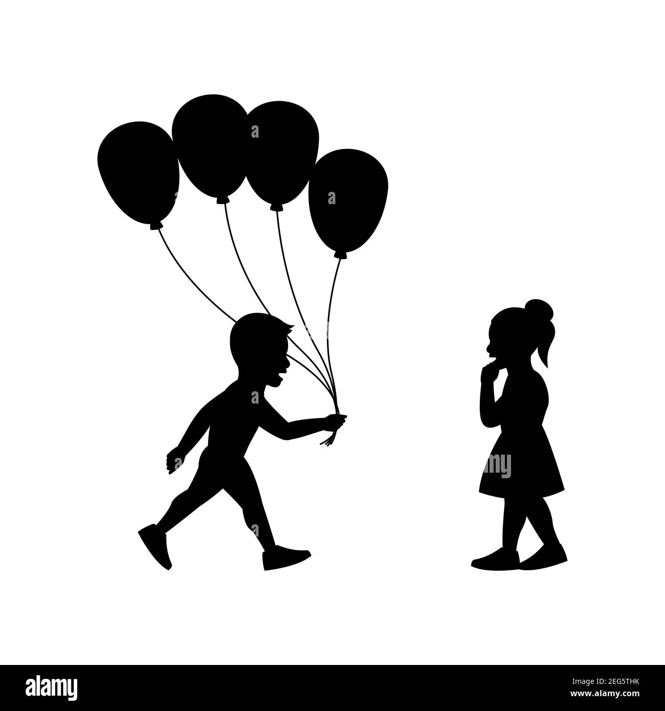 diseño de silueta negra con fondo blanco aislado de niño enviar globos de  chica, vector de illstration Imagen Vector de stock - Alamy
